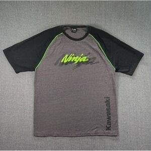 KAWASAKI Ninja Streetwear Moto Graphic T-Shirt XL Gray Black Raglan Short Sleeve